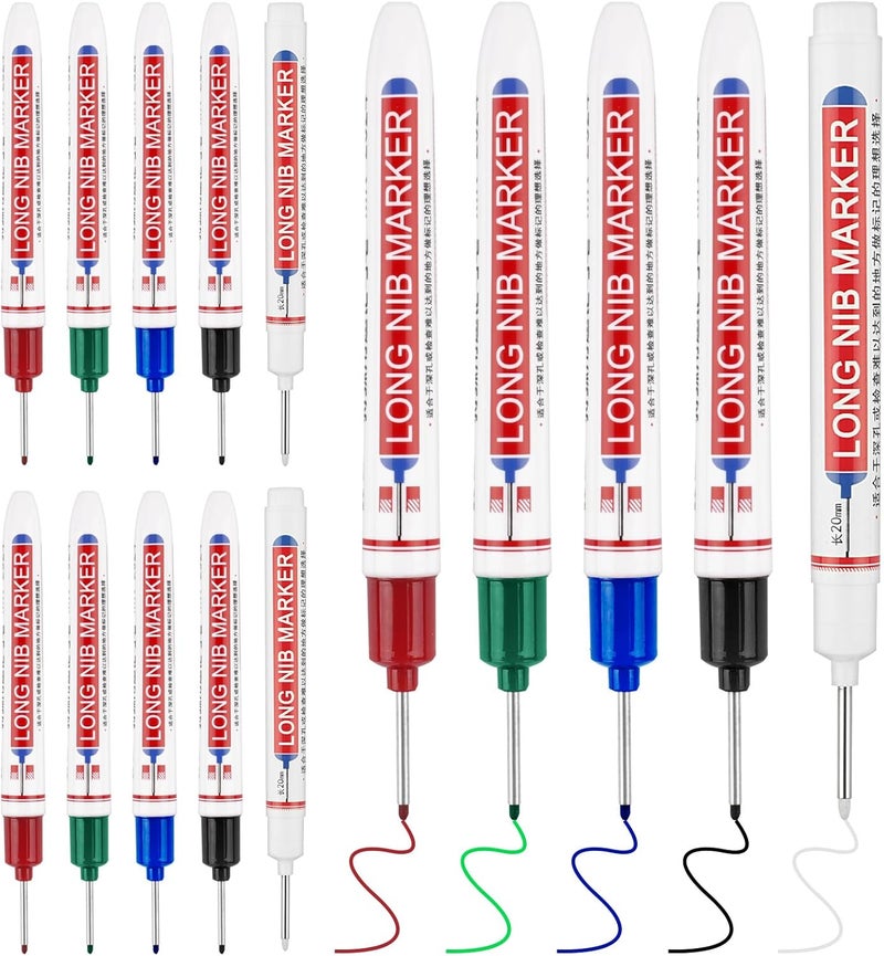Mkobon 15 Pcs Long Head Deep Hole Marker, 20 mm Long Nose Nib Deep Reach Metal Marking Pen, Quick-drying Waterproof Permanent Pens For Carpenter, Woodworking, Construction (Colorful) - Image 1